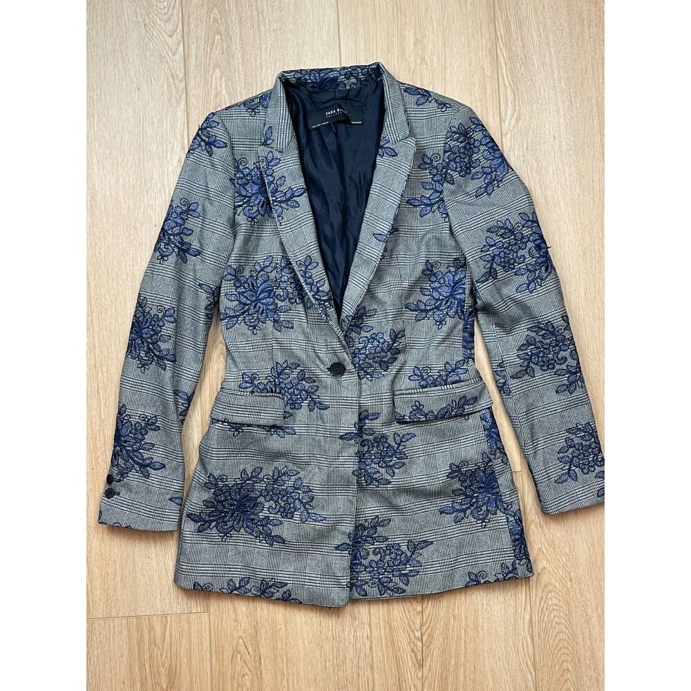 Zara Basic Collection Plaid Blazer With Floral Em… - image 2